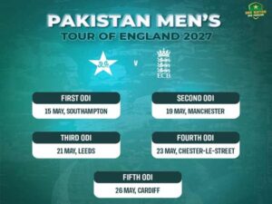 پاکستان کرکٹ ٹیم کا 2027 میں دورہ انگلینڈ : 5 ون ڈے میچز کی سیریز شیڈول
